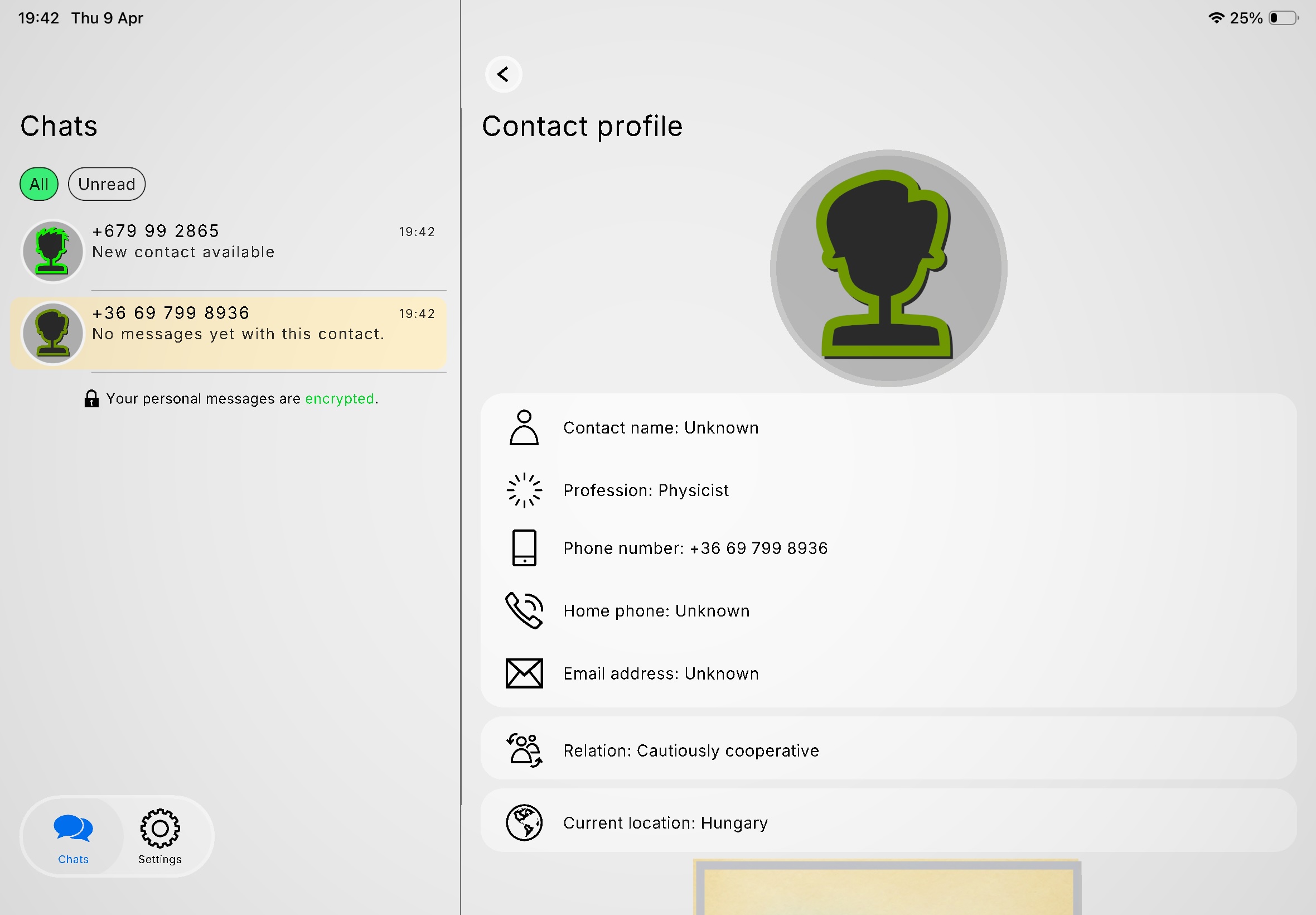 TheChat gameplay screenshot - Profile